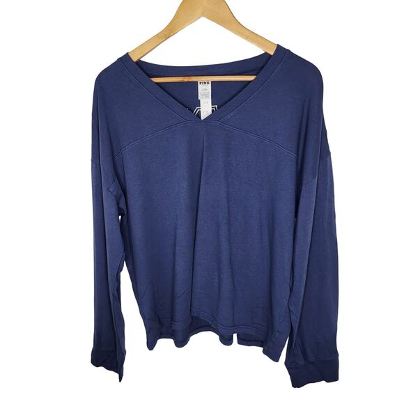 Victoria's Secret Pink Long Sleeve V Neck Game Day Long Sleeve Tee Blue Large - Picture 1 of 7